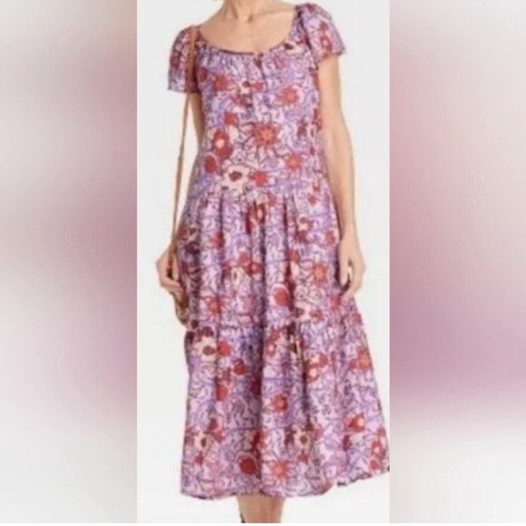 Like New Knox Rose Pink & Red ruffle boho flutter sleeve maxi … - Picture 2 of 5